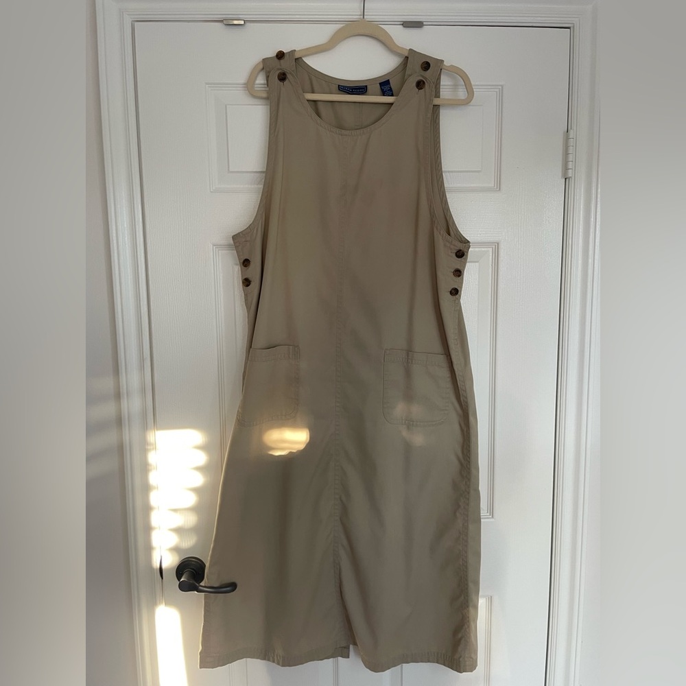 Karen Scott Beige Midi Apron Dress Button Accents